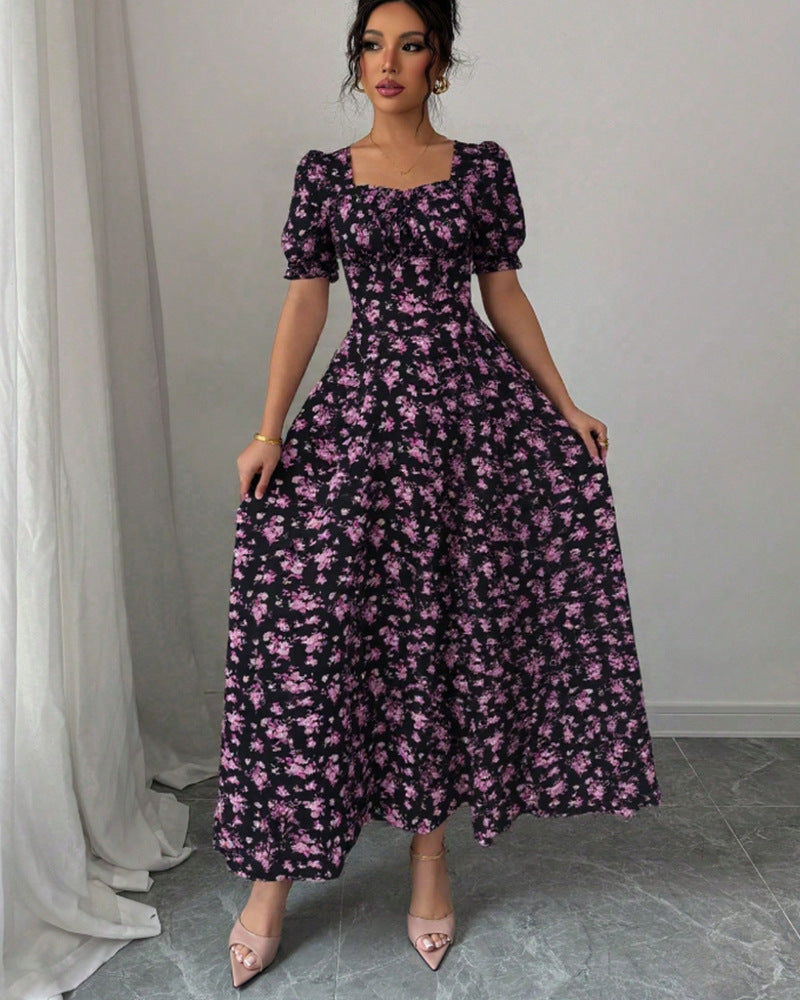Women's Summer Fashionable Elegant Short-sleeved Printed Large Dress
