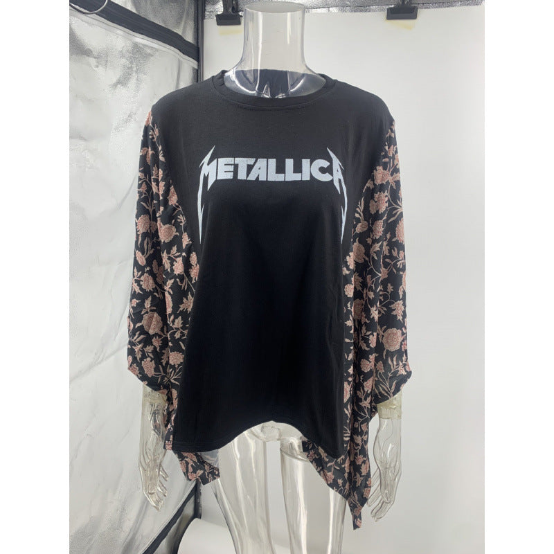 Women's Printed Round Neck Loose Casual Dolman Women's T-shirt