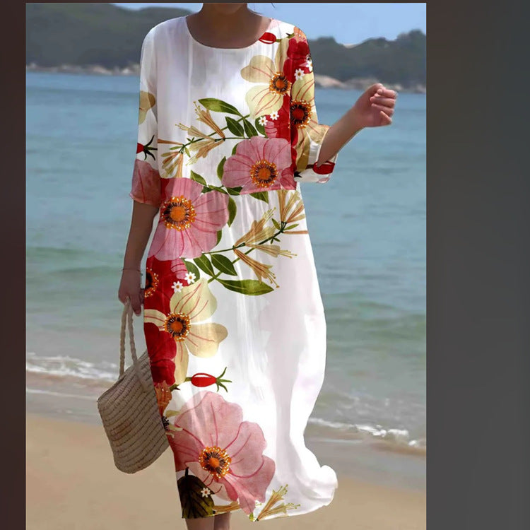 Sleeve Casual Printed Temperament Long Fitted Dress