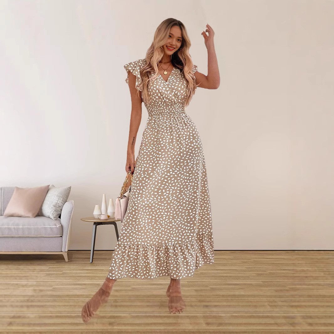 Women's Long Ruffle Sleeve High Waist Dress