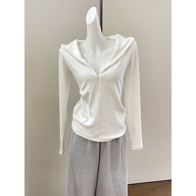 Women's Korean Casual Hoodie Autumn Invisible Zipper Stretch Coats