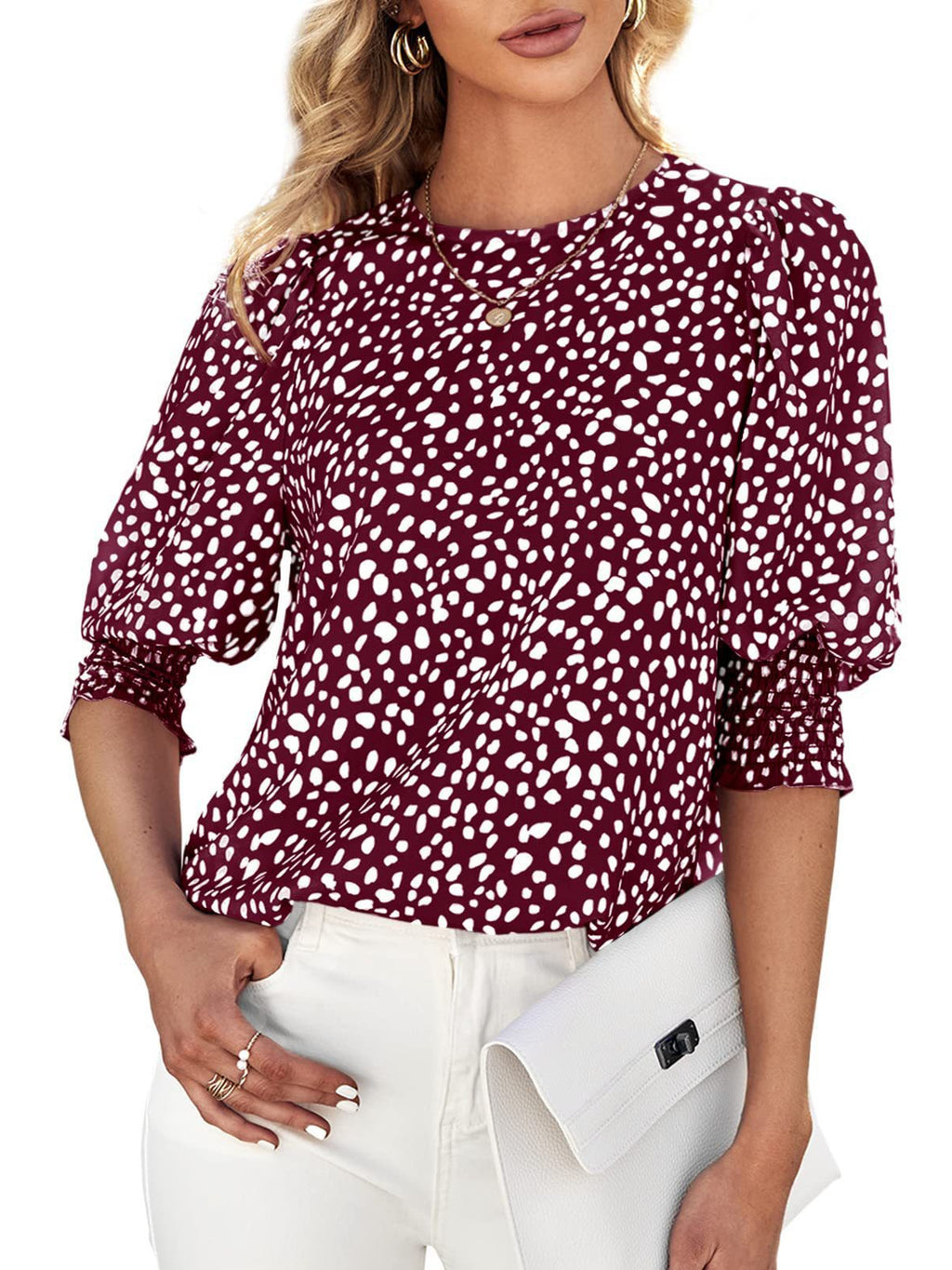 Women's Summer Short-sleeved Round Neck Loose Printed Chiffon Blouse