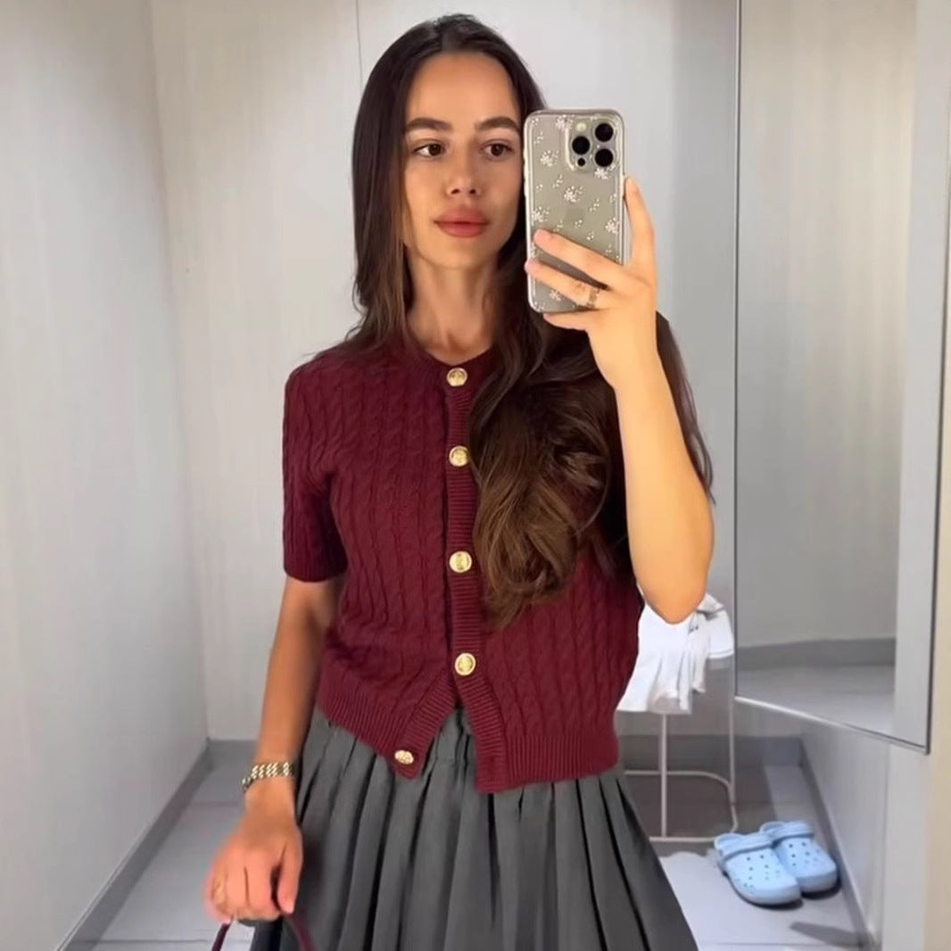 Women's Source Summer Twist Single-breasted Casual Sleeve Sweaters