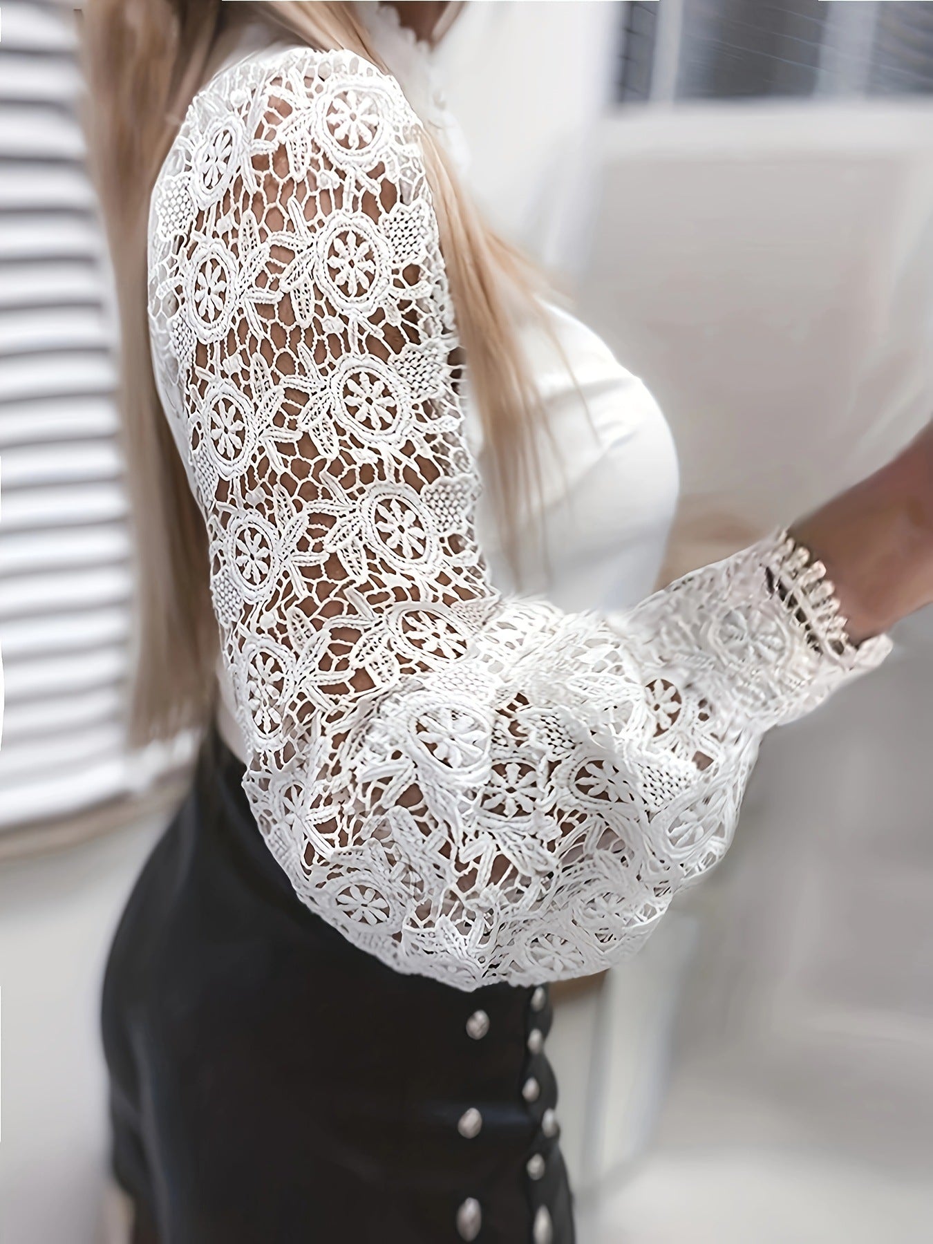 Women's Shirt Long Sleeve Round Neck Hollow Blouse