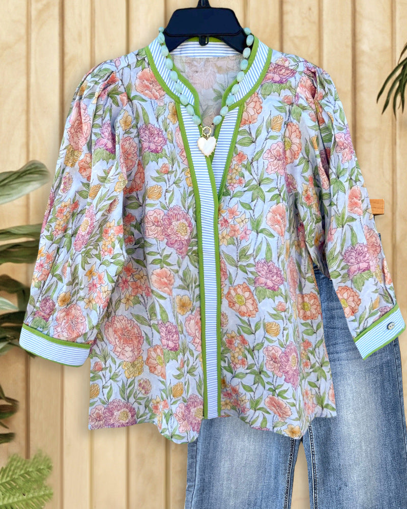 Women's Design Loose Floral Shirt French Retro Tops