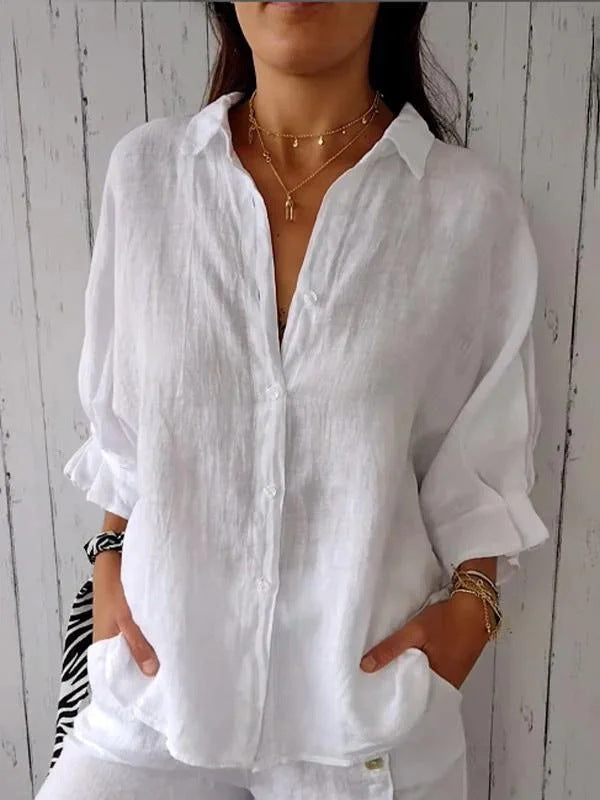 Spring Cotton Linen Back Design Shirt Blouse