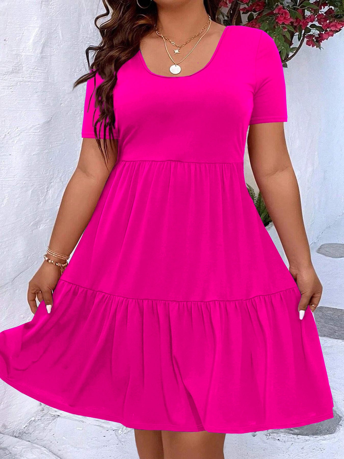 Women's Large Pleating Pure Color Simple Casual Elegant Round Dress