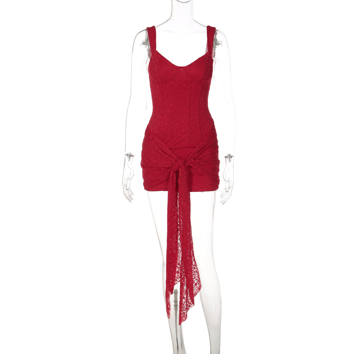 Fashion Lace Sexy Cinched Patchwork Bandage Hip Spaghetti Dress