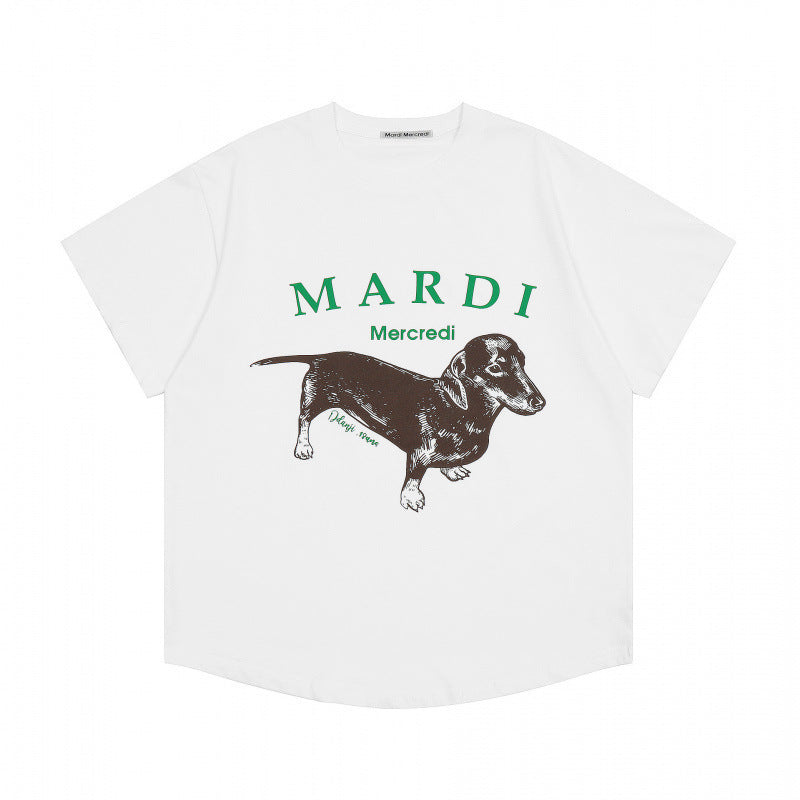 Sleeve Little Daisy Sausage Dog Printed Round Neck Pure Shorts