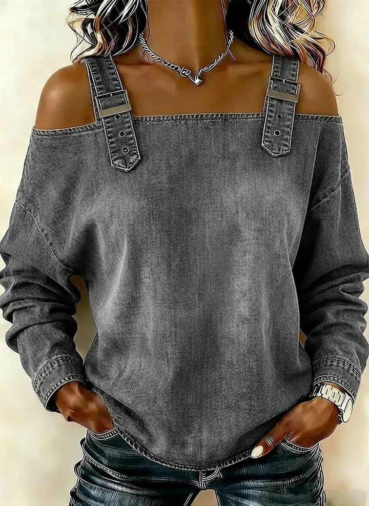 Women's Autumn Tie Shoulder Strap Long Sleeve Tops
