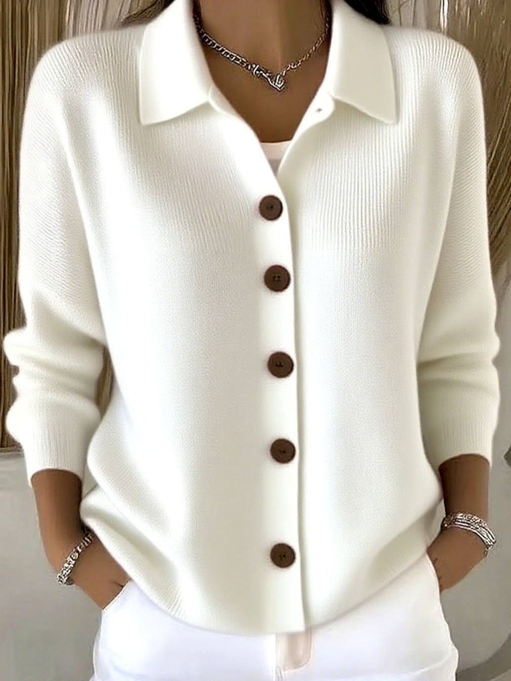 Women's Knitted Lapel Solid Color Casual Fashion Women's Sweater