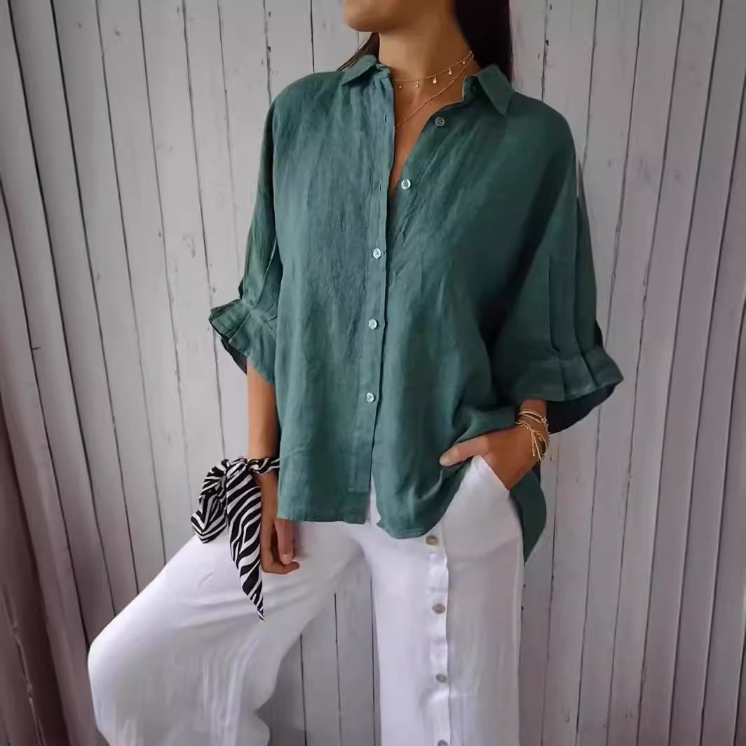 Spring Cotton Linen Back Design Shirt Blouse