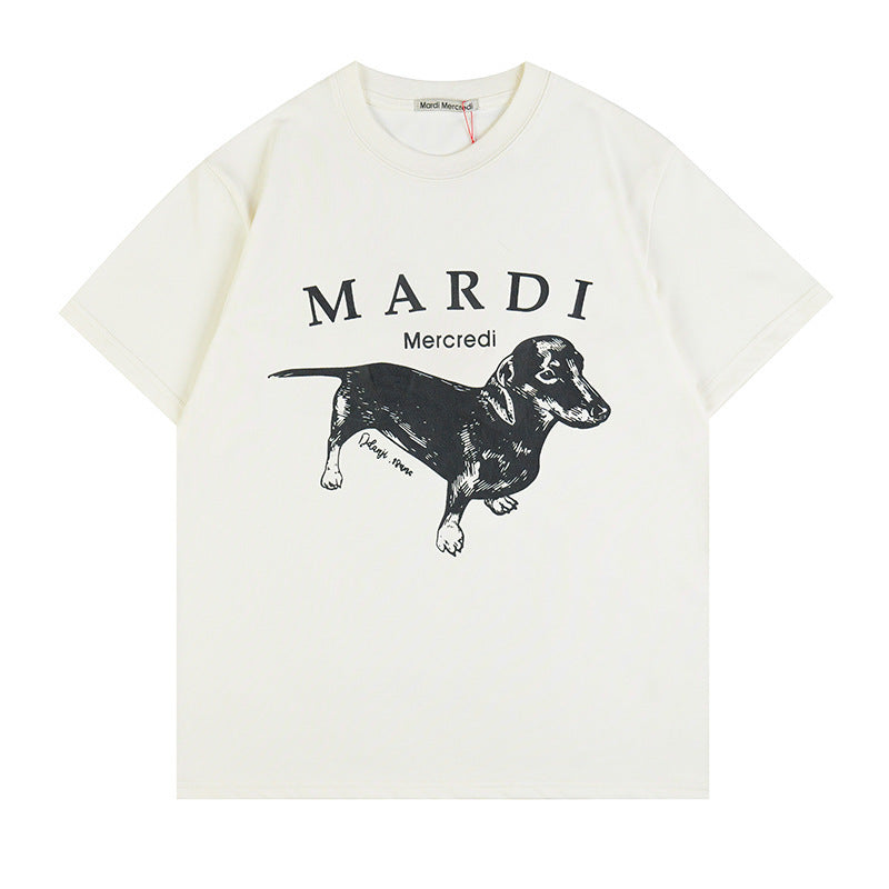 Sleeve Little Daisy Sausage Dog Printed Round Neck Pure Shorts