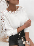 Women's Knitted Elegant Lace Stitching Sleeves Solid Sweaters