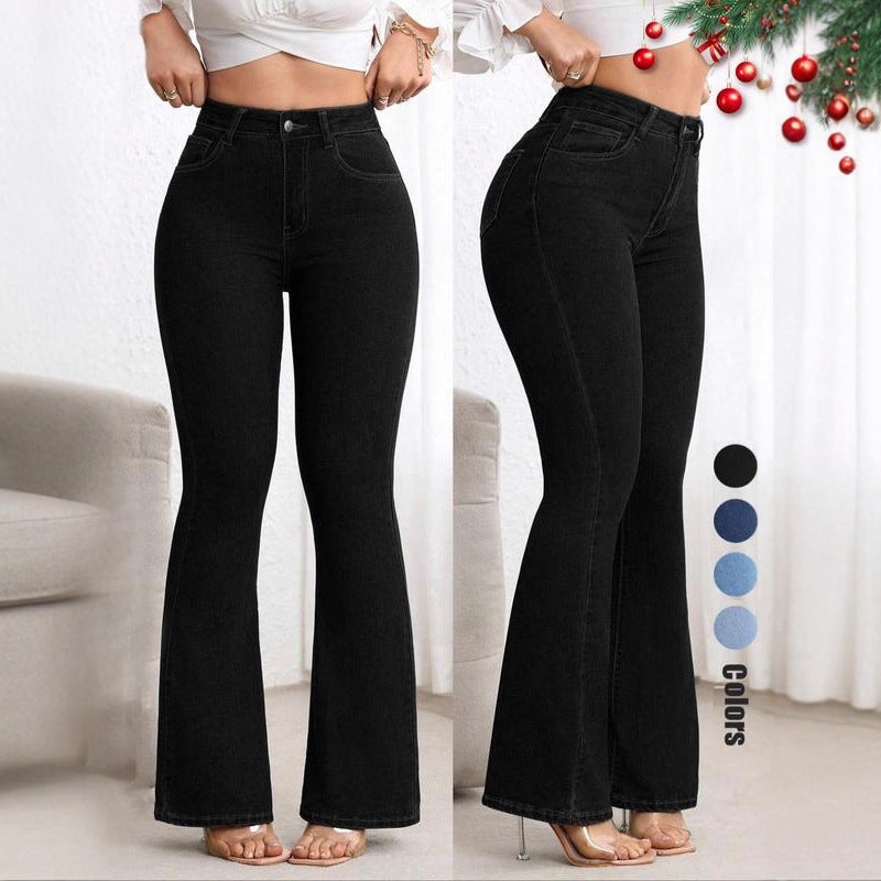 Women's Slim Fit Bell-bottom Hip Raise High Waist Jeans