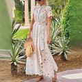 Women's Fashion Casual Lace Solid Color Single-breasted Dress