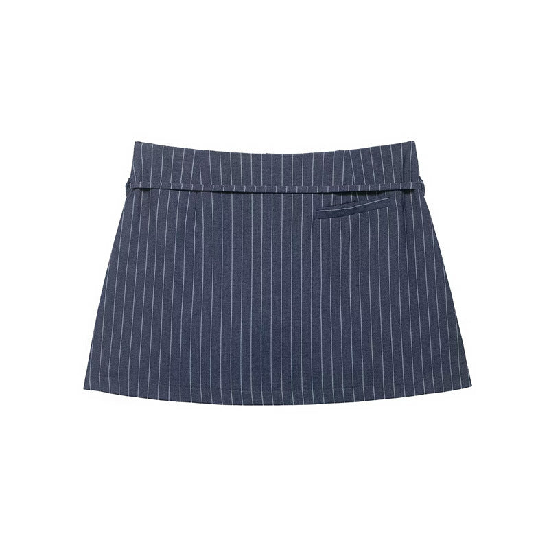Women's Spring Fashionable Striped Belt Culottes Skirt