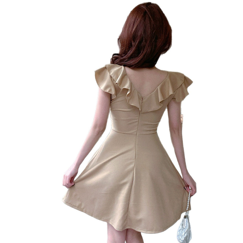 Cut Zipper Decorations Swing Slimming Front Dress