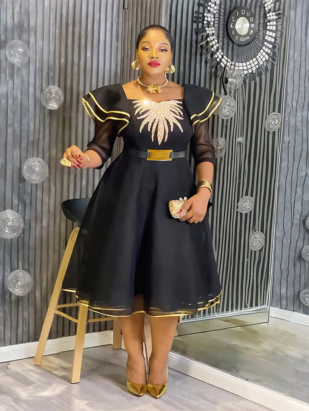 Women's African Solid Color Temperament Elegant A- Line With Dress