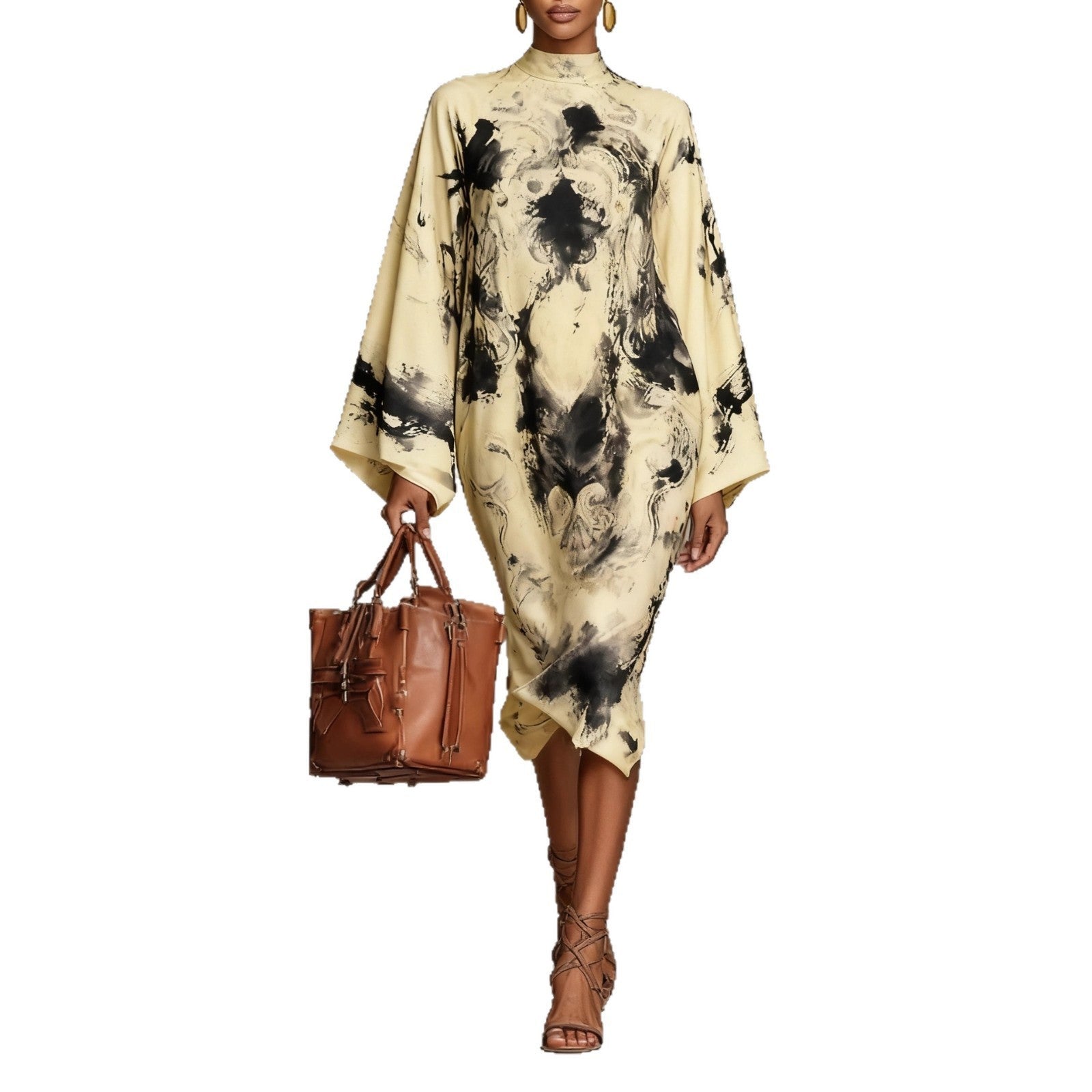 Trendy Autumn Digital Printing Fresh Retro Dress