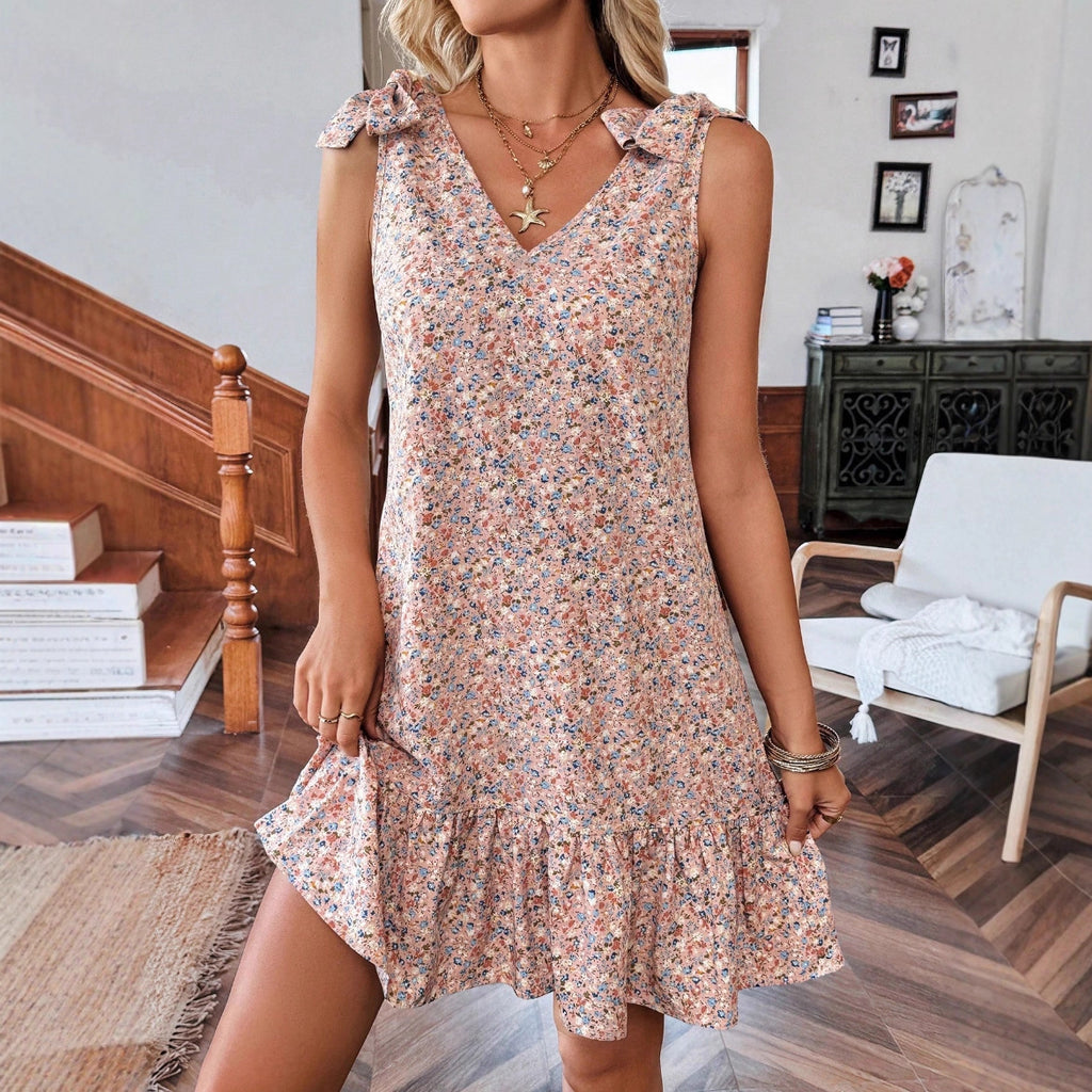 Glamorous Fashion Women's Collar Bow Floral Dress