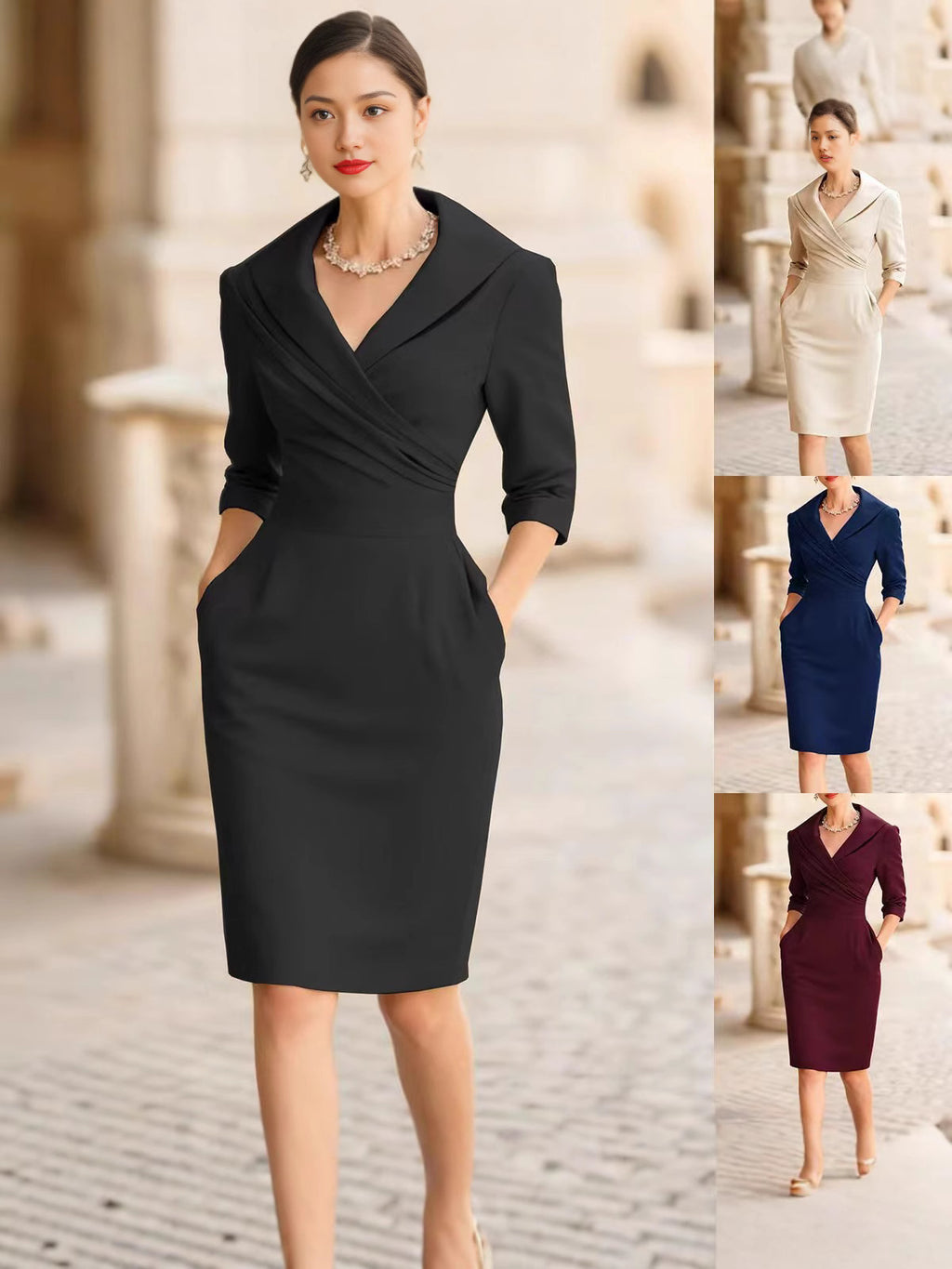 Women's Spring Fashionable Elegant Slimming Solid Color Dress
