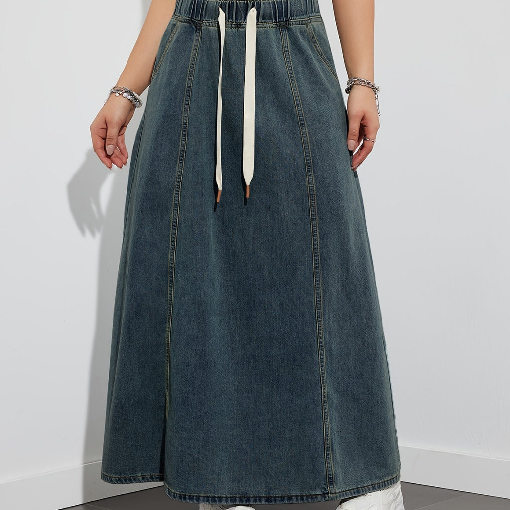 Women's Design Elastic Waist Loose Swing Dress Denim Skirt