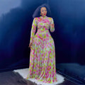 Women's Colorful Printed Mesh Long-sleeved Floral Round Skirts