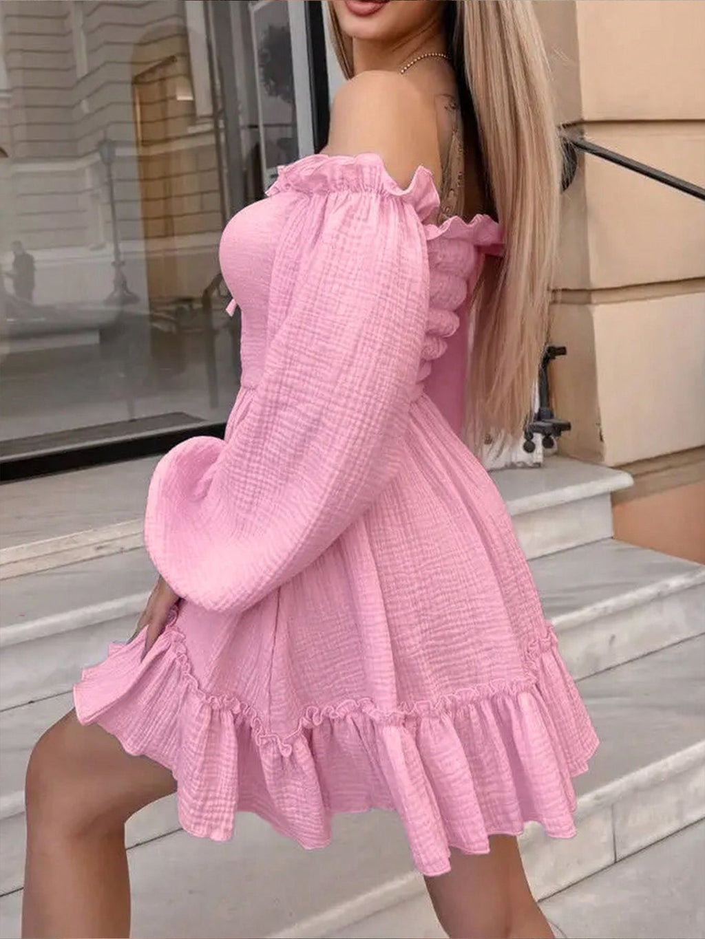 Women's Summer Long Sleeve Cold-shoulder Elegant Fresh Dress
