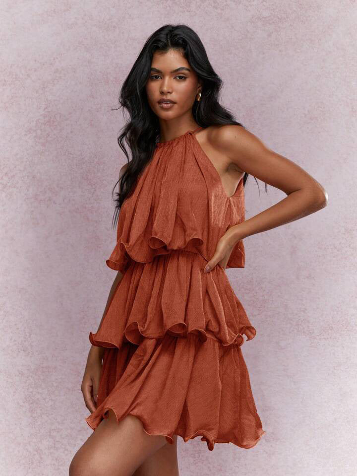 Summer Halter Sleeveless High-grade Tulle Ruffled Dress