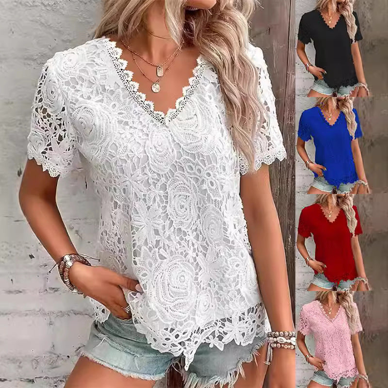 Stylish Women's Fashion Lace Ruffled Sleeves Tops