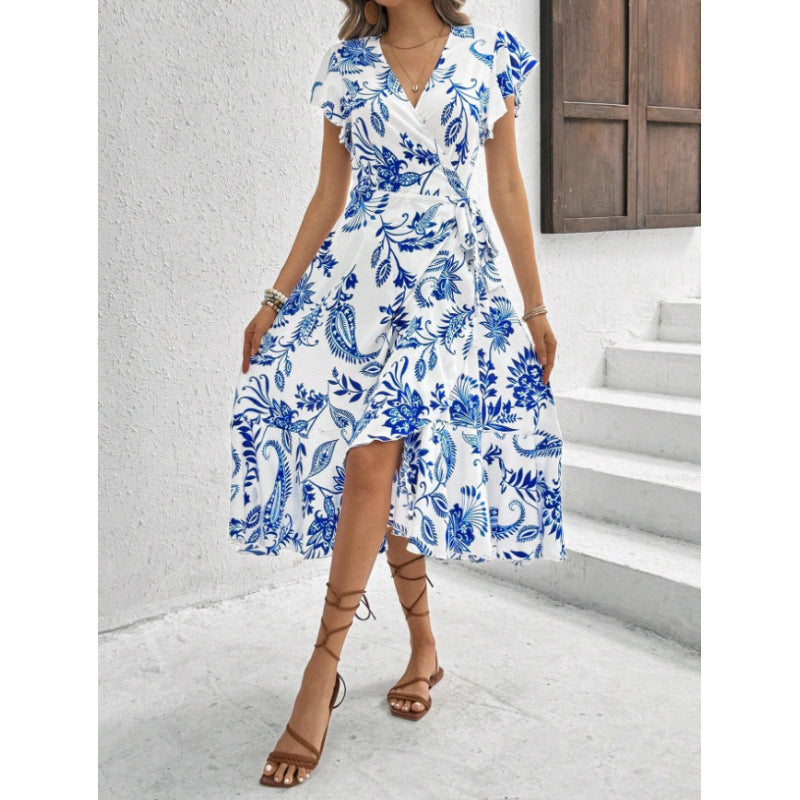 Casual Women's Printed Ruffled Sleeves Elegant Dress