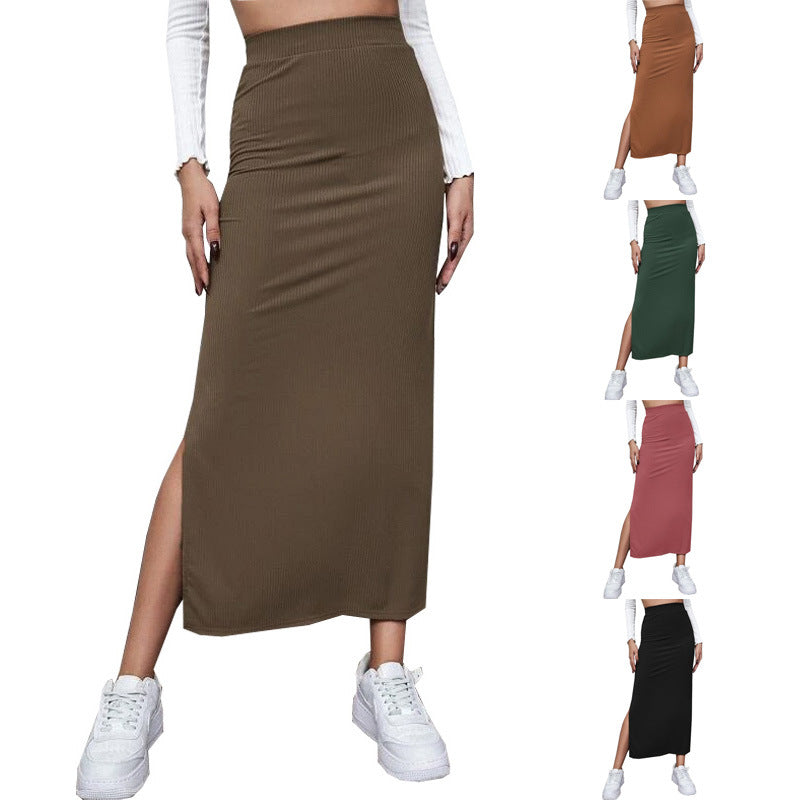 Women's Autumn Solid Color Hip Split Dress Skirt