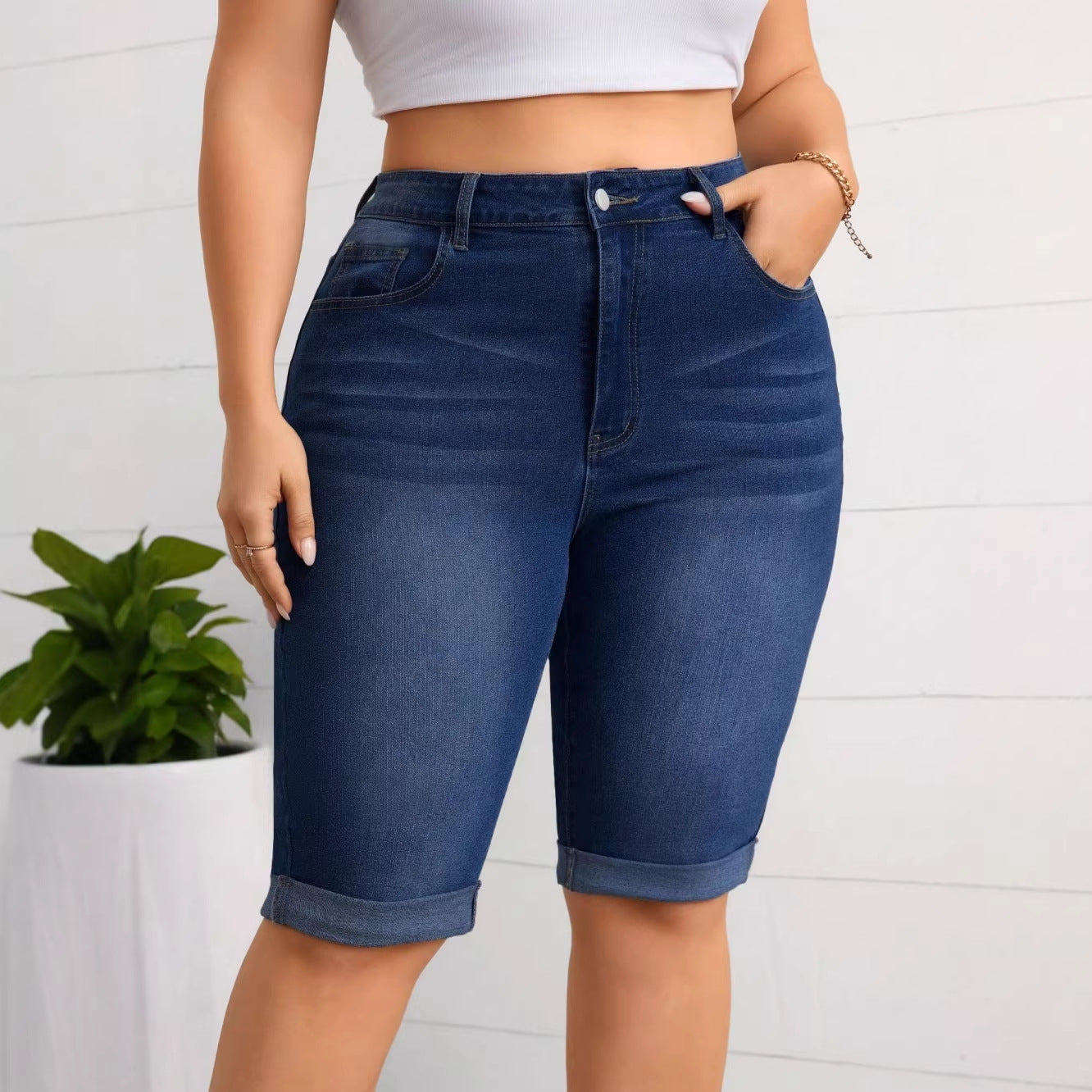 Large Washed Blue Stretch Denim Figure Flattering Women's Jeans