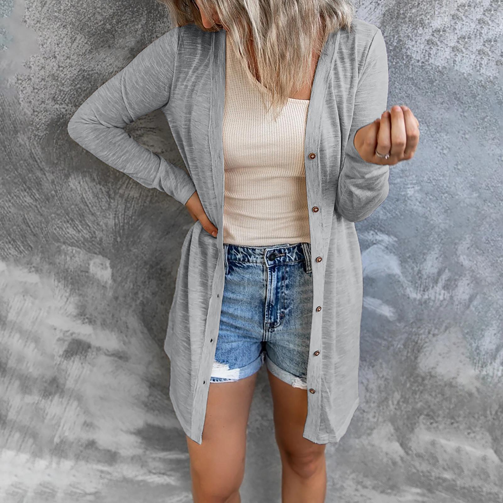 Protection Lightweight Breathable Pure Color Casual Versatile Long Cardigans