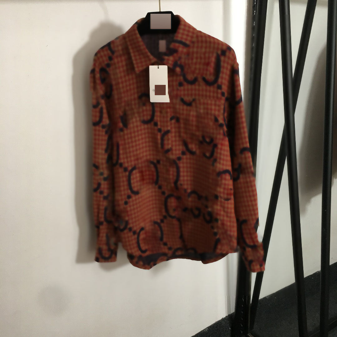 Women's Presbyopic Double Letter Printed Plaid Long Blouse