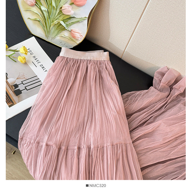Women's Line Midi Dress With Pleated Stitching Skirts
