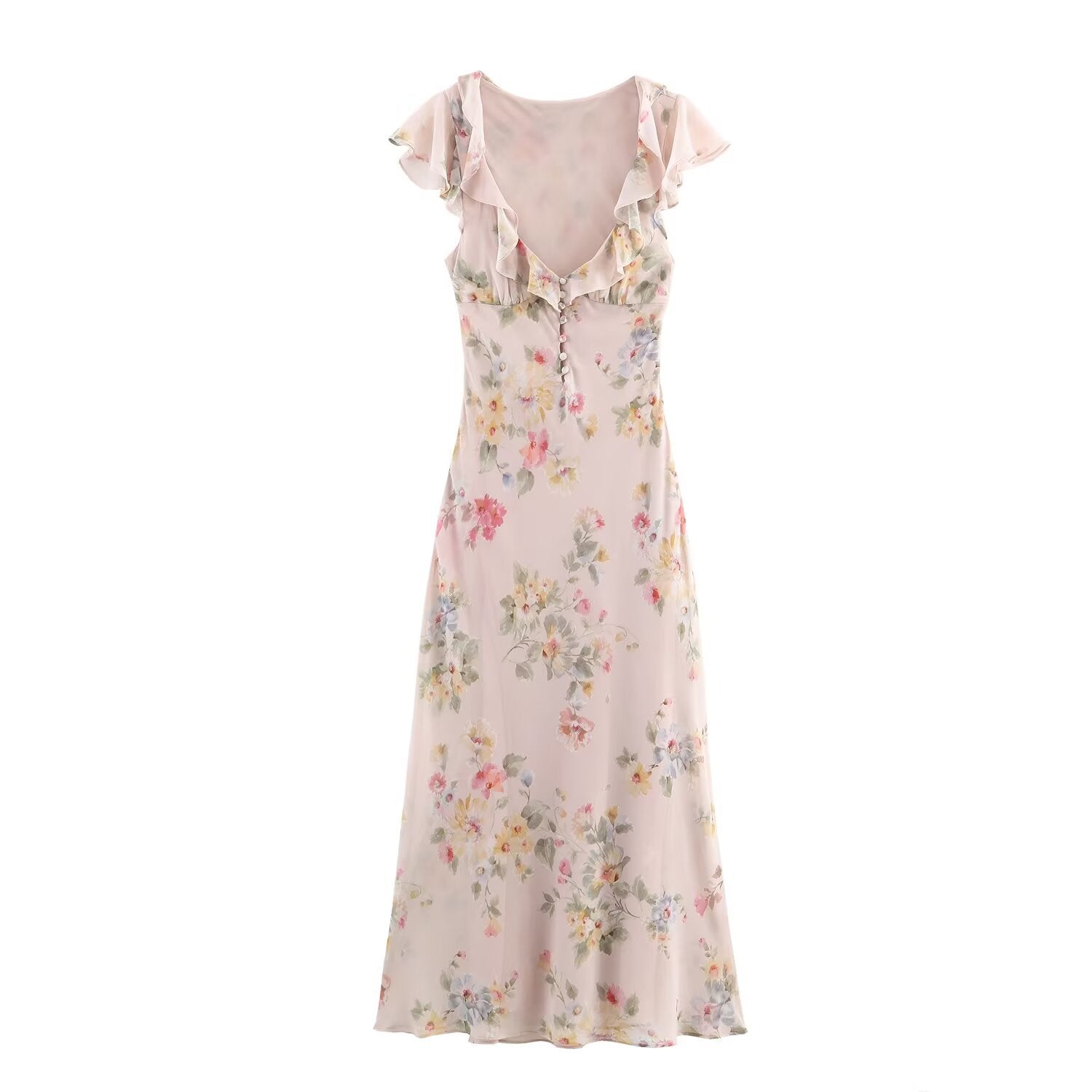 Women's Autumn Flower Printed Laminated Decoration Midi Dress