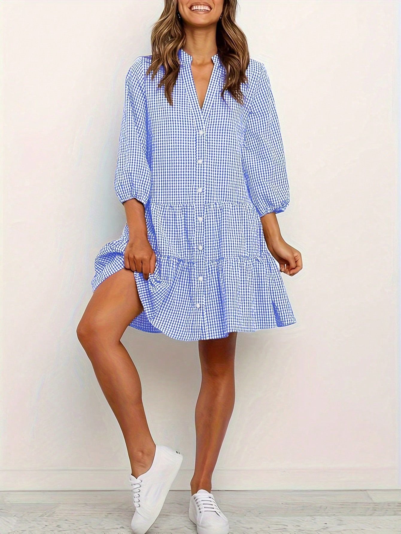 Classy Slouchy Beautiful Women's Loose Plaid Dress