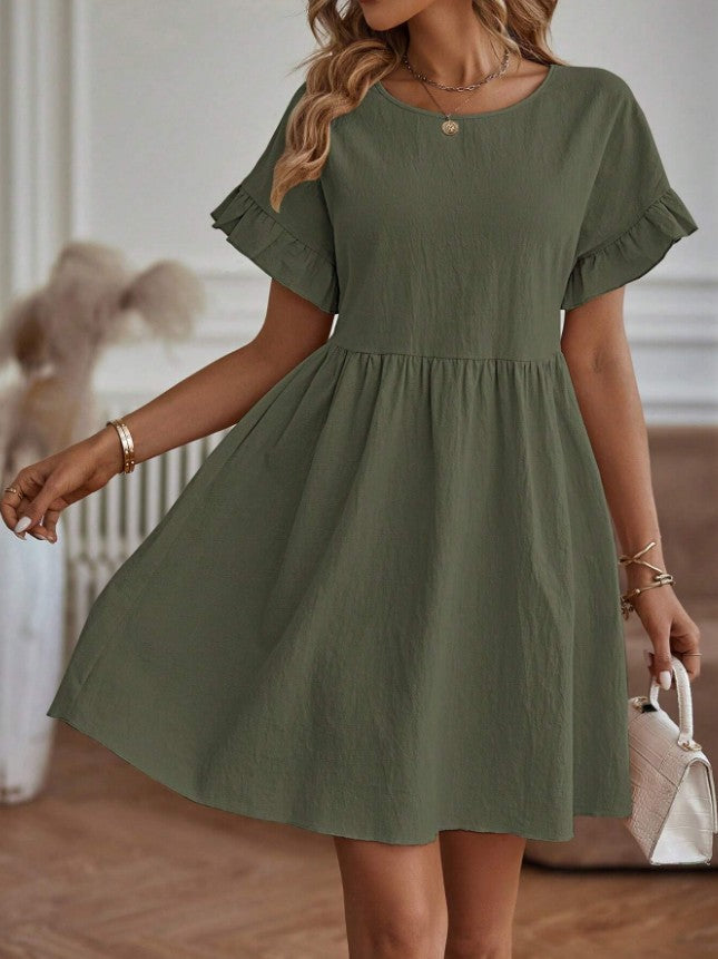 Women's Cotton Linen Round Neck Loose Pocket Skirts