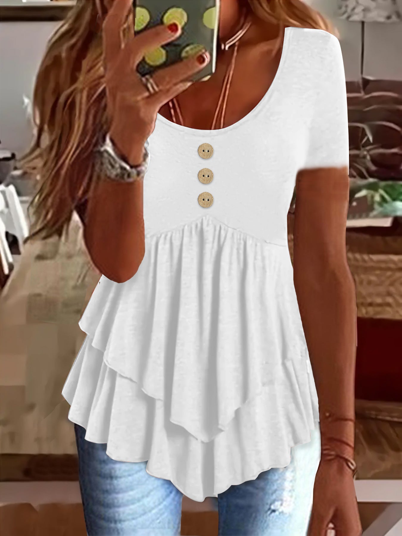 Women's Fashion Casual Solid Color Short-sleeved Dress Tops