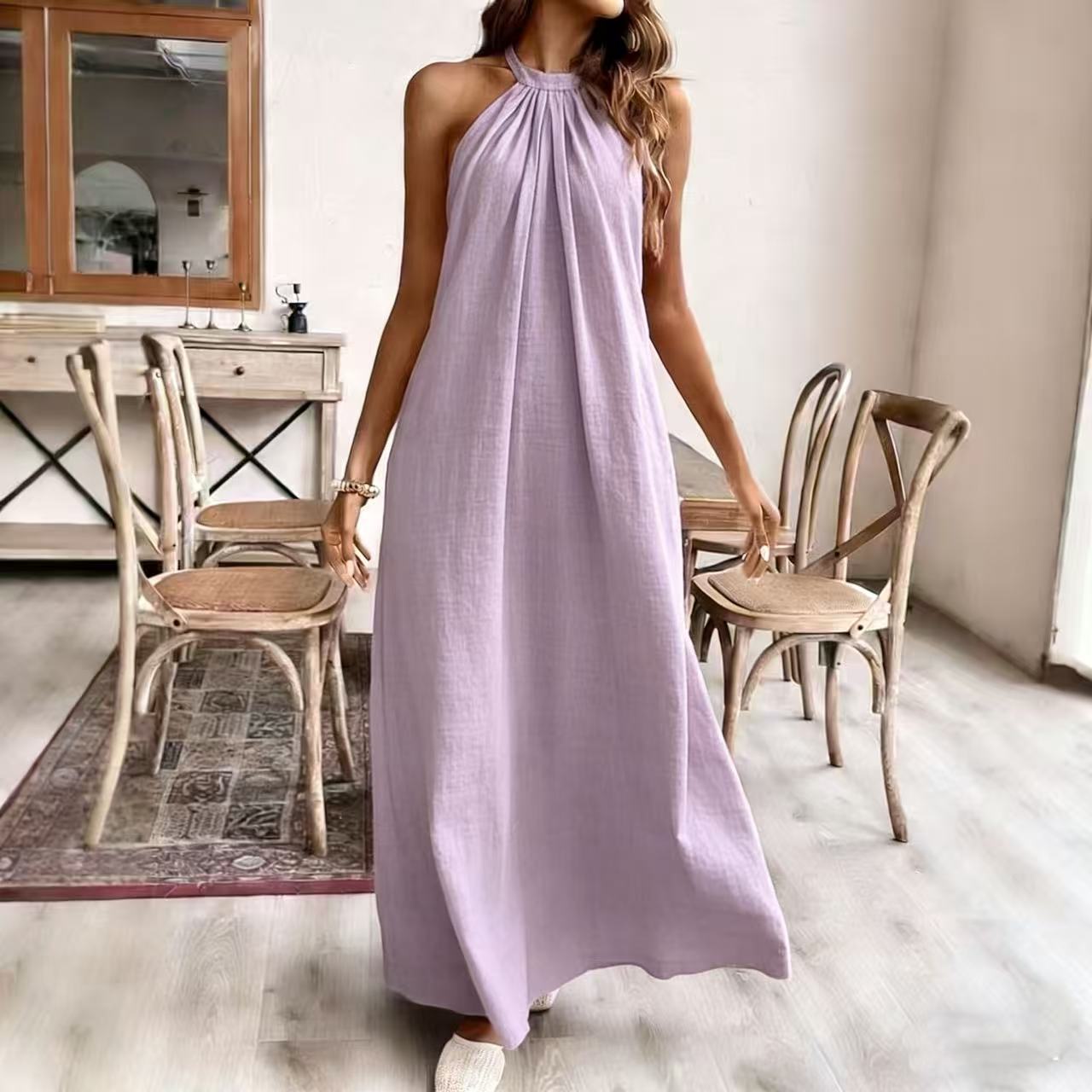 Summer Solid Color Loose Fashion Halter Dress
