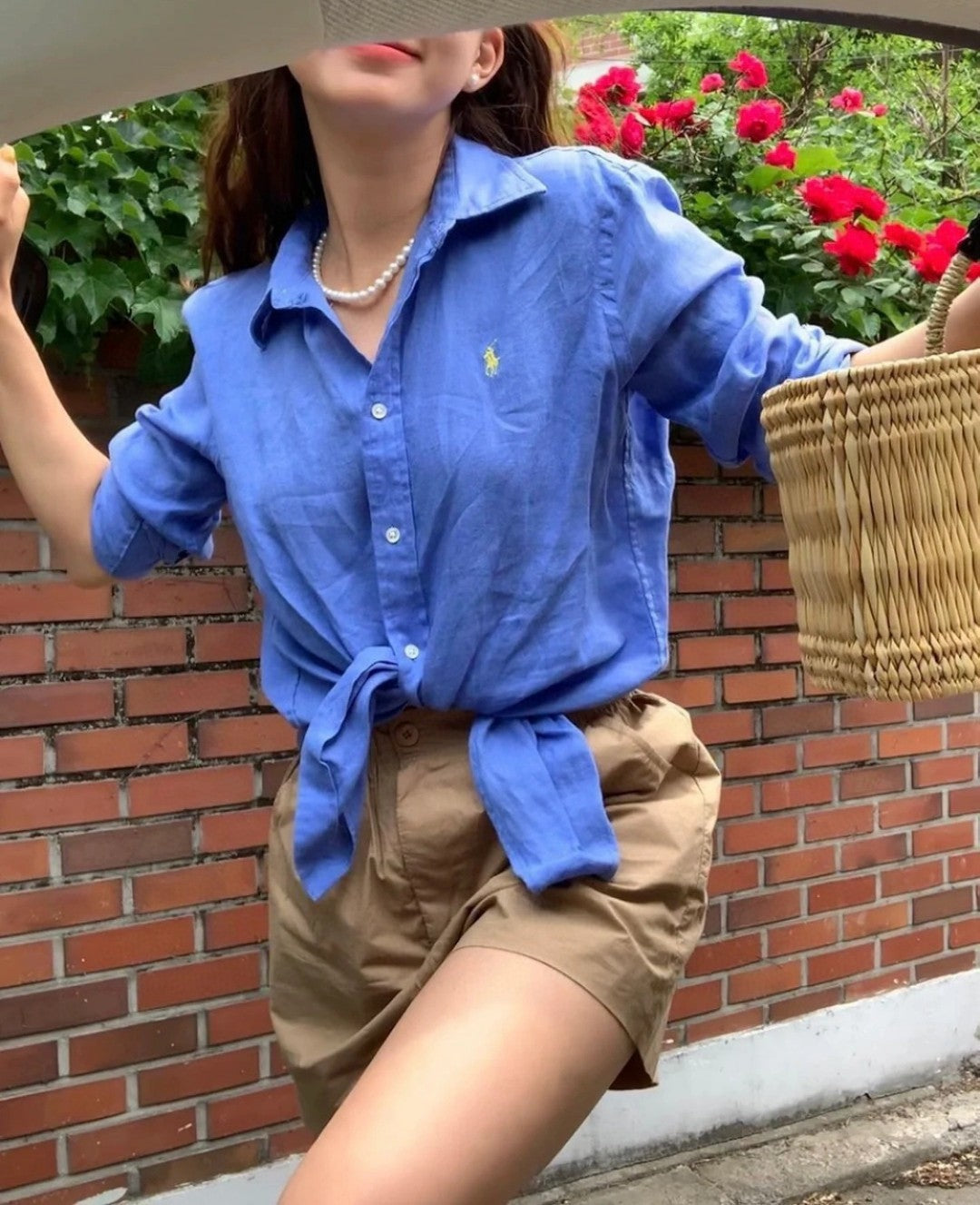 Women's & Men's Linen Shirt Horse Logo Embroidered Old Money Style Trendy Cotton Blouse