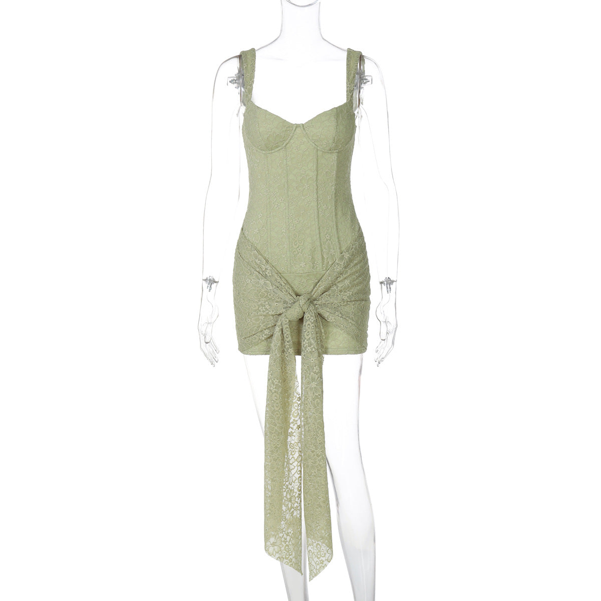 Fashion Lace Sexy Cinched Patchwork Bandage Hip Spaghetti Dress