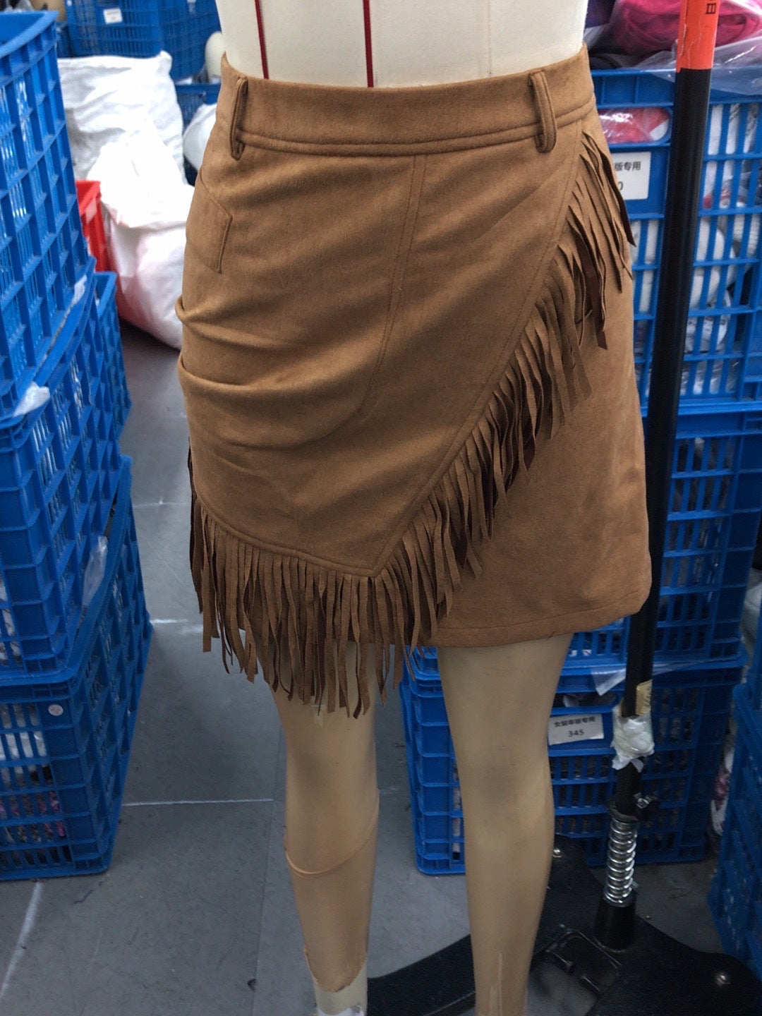 Women's Retro Western Style Suede Casual Asymmetric Tassel Hem Skirt