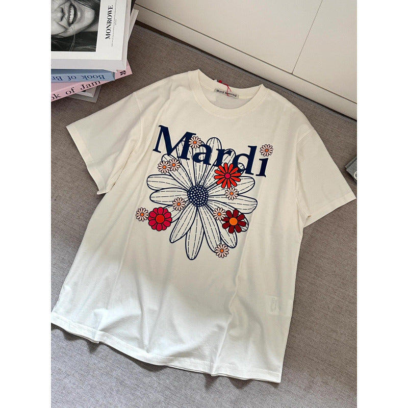 Sleeve Little Daisy Sausage Dog Printed Round Neck Pure Shorts