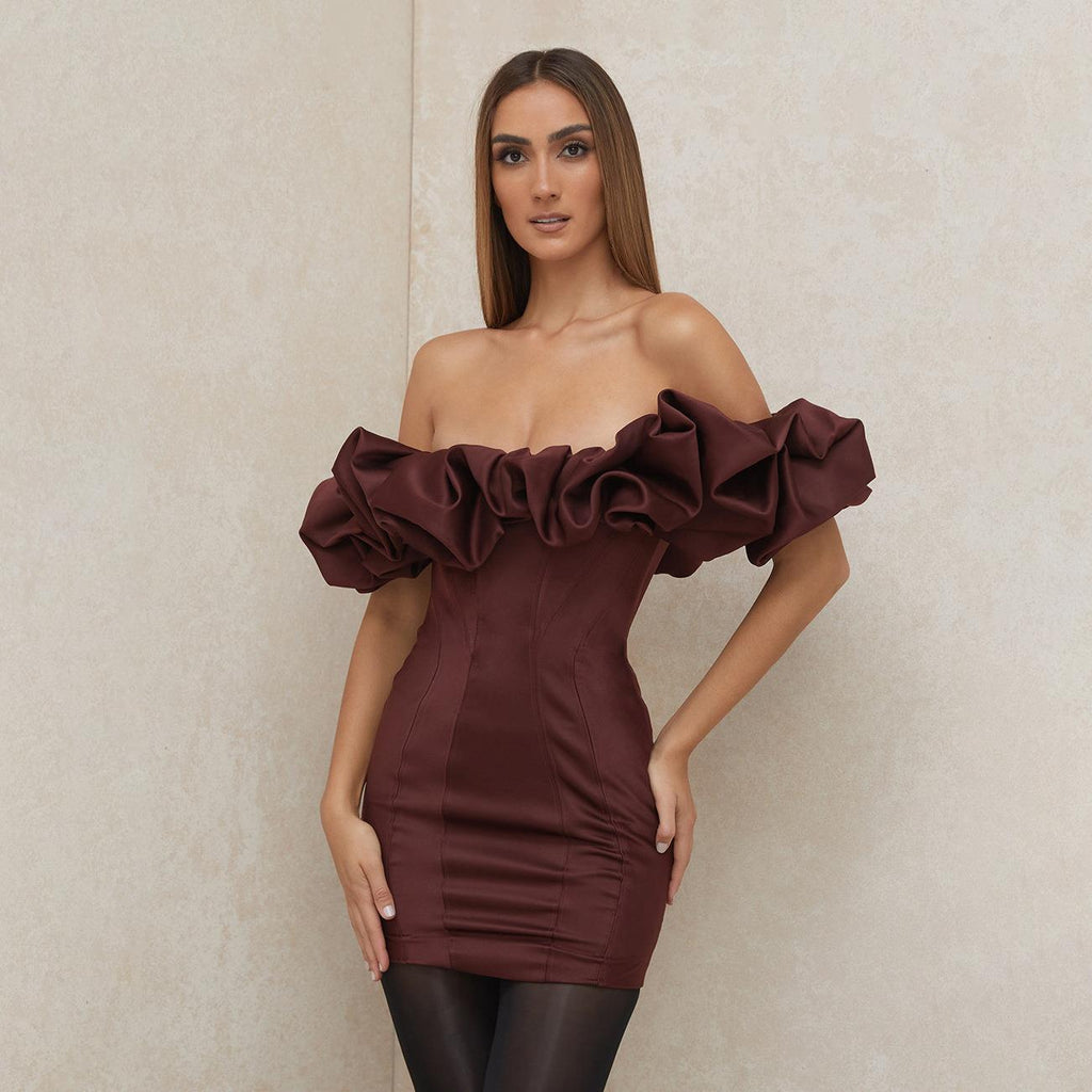 Popular Sexy Sheath Tube Fishbone Ruffled Dress