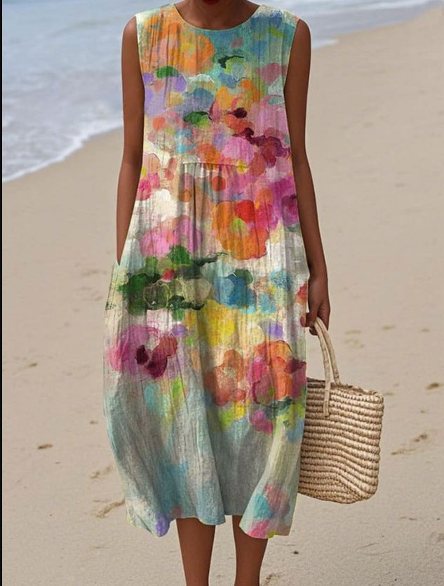 Women's Floral Element Shading Digital Printing Loose Casual Dress