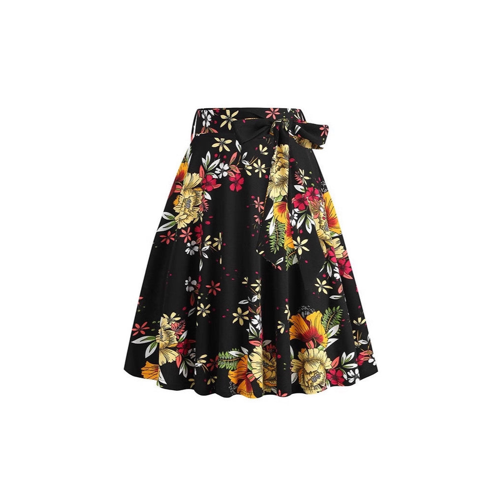 Women's Retro Dots Floral Purple Group Belt Skirts