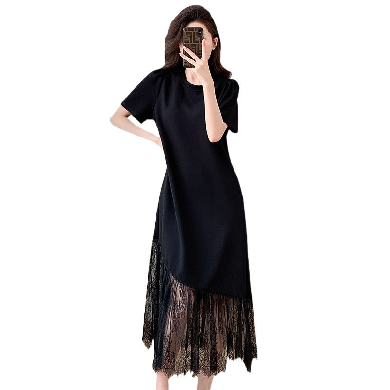French Style High-grade Lace Stitching Dress Light Luxury Temperament Slimming Women's T-shirt